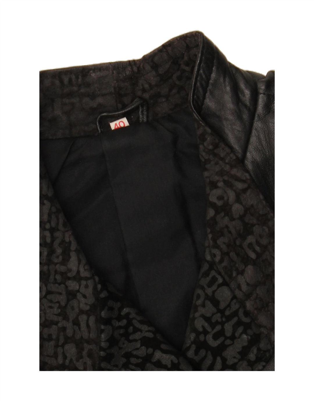 VINTAGE Womens Leather Jacket EU 40 Medium Black Animal Print Leather Vintage Vintage and Second-Hand Vintage from Messina Hembry 
