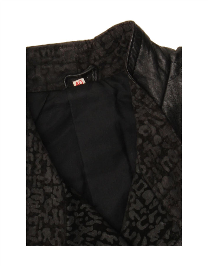 VINTAGE Womens Leather Jacket EU 40 Medium Black Animal Print Leather Vintage Vintage and Second-Hand Vintage from Messina Hembry 