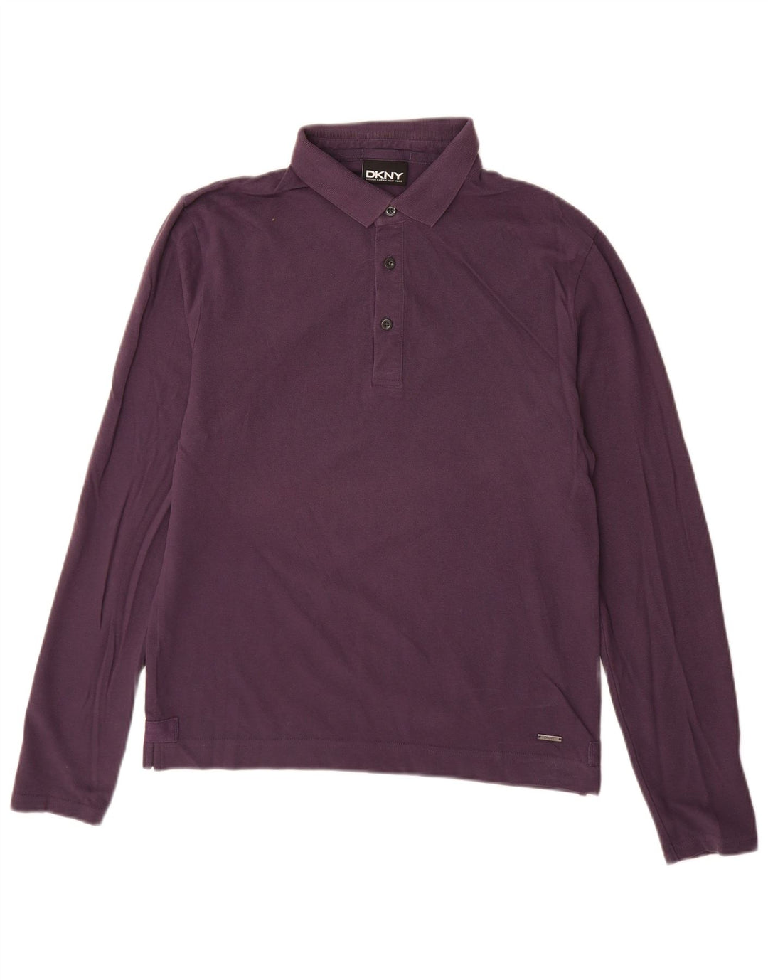 DKNY Mens Long Sleeve Polo Shirt Medium Purple Cotton