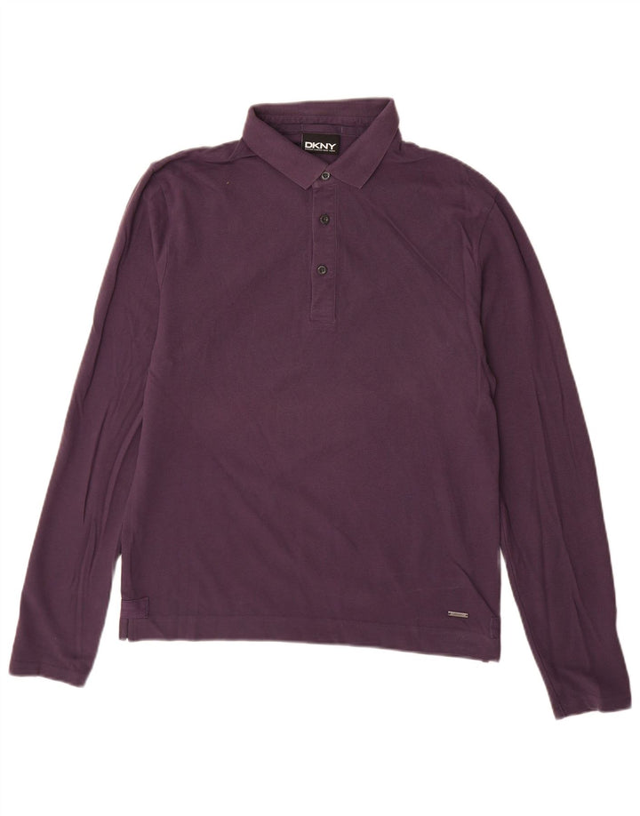 DKNY Mens Long Sleeve Polo Shirt Medium Purple Cotton