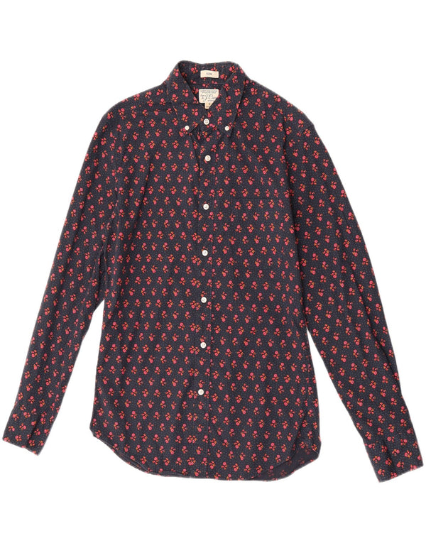 J. Crew Mens Stretch Slim Fit Shirt Small Navy Blue Floral Cotton