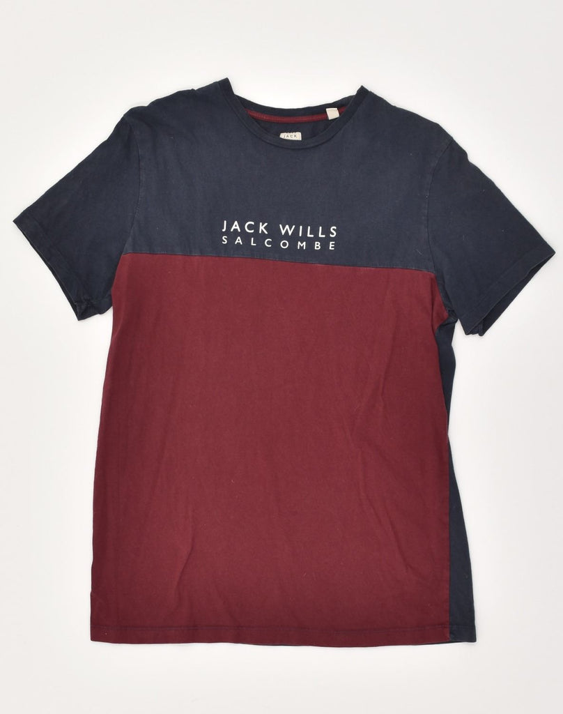 JACK WILLS Mens Graphic T-Shirt Top Medium Navy Blue Colourblock Cotton | Vintage Jack Wills | Thrift | Second-Hand Jack Wills | Used Clothing | Messina Hembry 