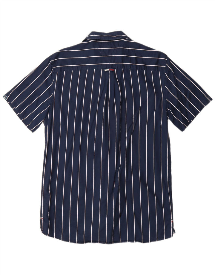 Tommy Hilfiger Mens Short Sleeve Shirt Small Navy Blue Striped Cotton
