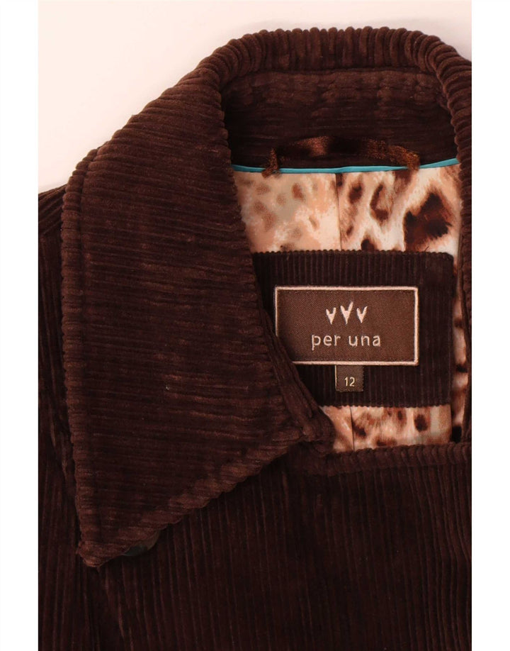 Marks & Spencer Womens Per Una Corduroy Pea Coat UK 12 Medium Brown Cotton