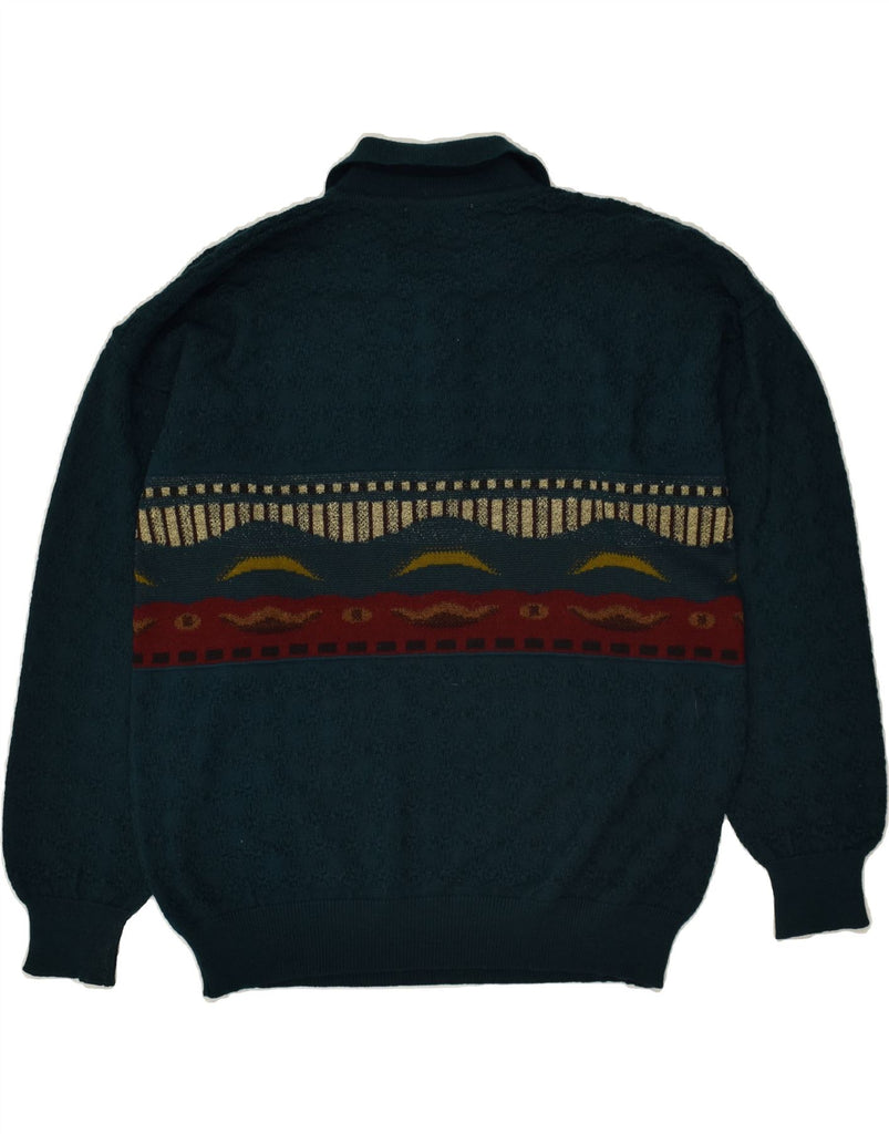 VINTAGE Mens Polo Neck Jumper Sweater Medium Green Fair Isle | Vintage Vintage | Thrift | Second-Hand Vintage | Used Clothing | Messina Hembry 