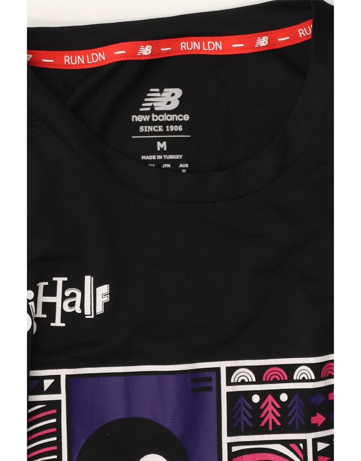 New Balance Mens Graphic T-Shirt Top Medium Black Polyester