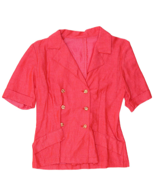 Vintage Womens Short Sleeve Double Breasted Cardigan Top UK 10 Small Pink