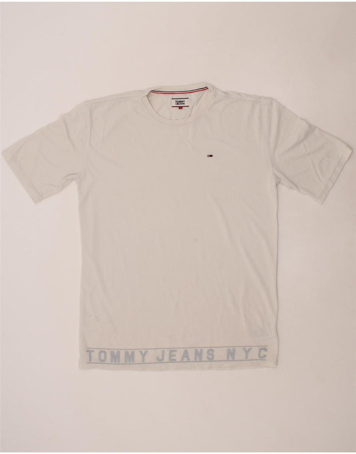TOMMY HILFIGER Mens Graphic T-Shirt Top Small White Cotton Vintage Tommy Hilfiger and Second-Hand Tommy Hilfiger from Messina Hembry 