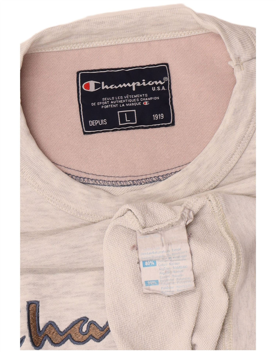 Champion Mens Graphic Sweatshirt Jumper Large Grey Flecked Cotton