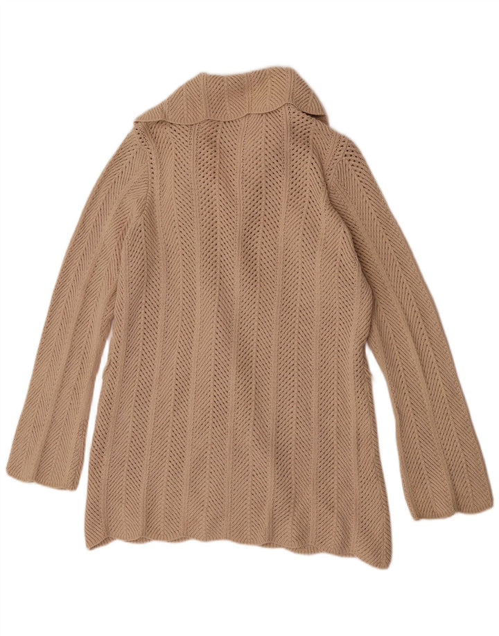 Marks & Spencer Womens Longline Open Cardigan Sweater UK 14 Large Beige