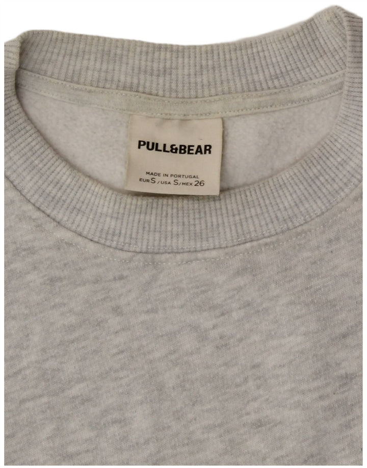 Pull & Bear Womens Graphic Sweatshirt Jumper UK 10 Small Grey Flecked
