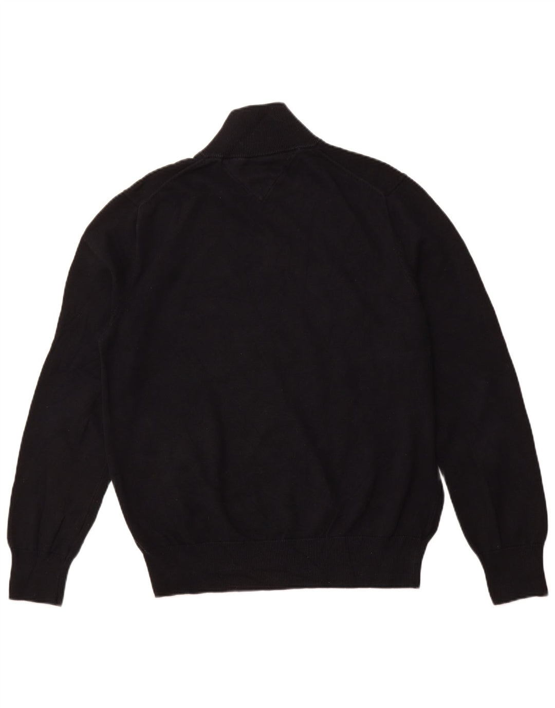 TOMMY HILFIGER Mens Zip Neck Jumper Sweater Large Black Cotton