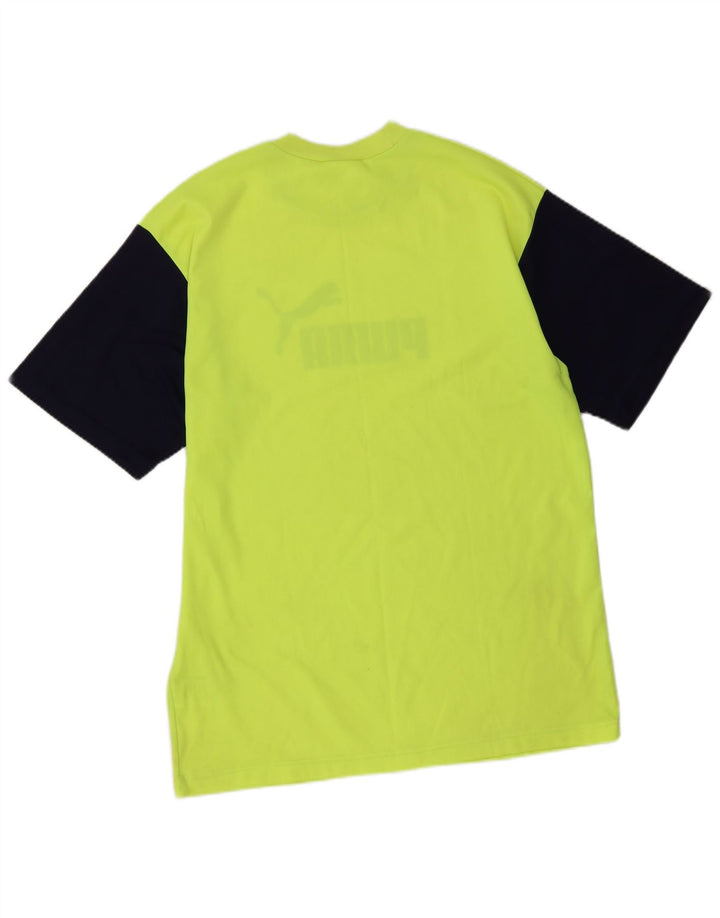 Puma Mens Graphic T-Shirt Top Large Yellow Colourblock Polyester