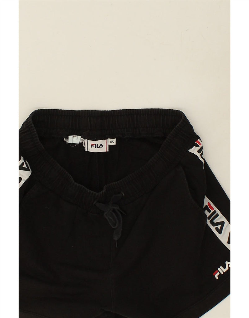 FILA Womens Graphic Sport Shorts UK 6 XS Black | Vintage Fila | Thrift | Second-Hand Fila | Used Clothing | Messina Hembry 