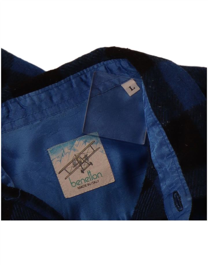 BENETTON Mens Lumberjack Flannel Shirt Large Blue Gingham