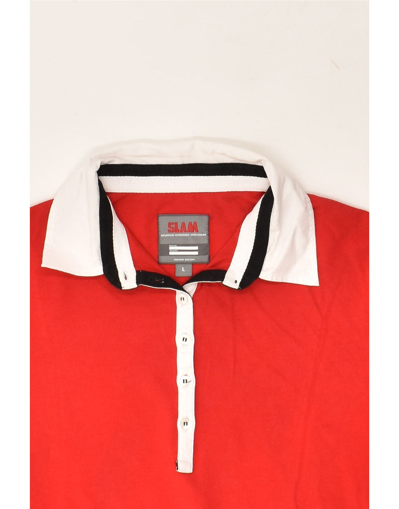 SLAM Womens Polo Shirt UK 14 Large Red Cotton | Vintage Slam | Thrift | Second-Hand Slam | Used Clothing | Messina Hembry 