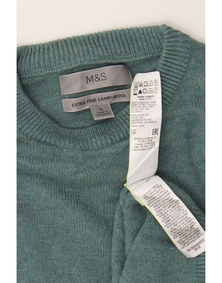Marks & Spencer Mens Crew Neck Jumper Sweater Medium Green Lambswool