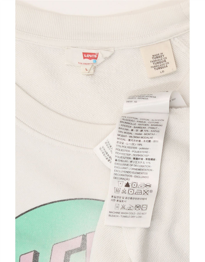 Levi's Womens Graphic Sweatshirt Jumper UK 16 Large White Cotton