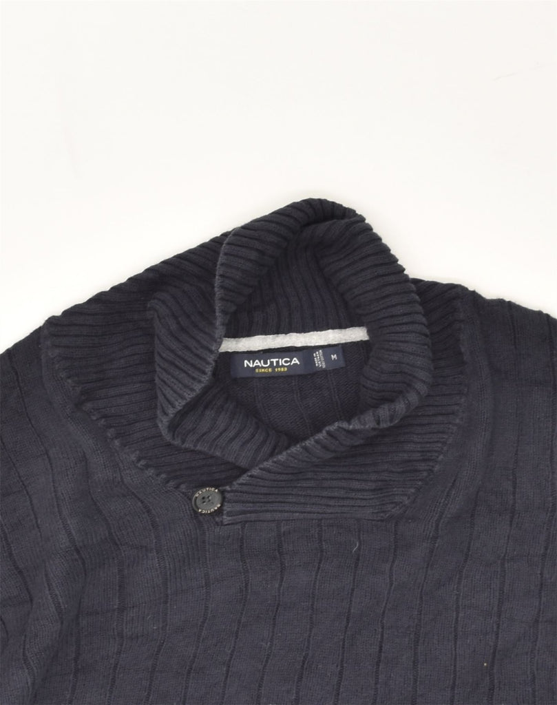 NAUTICA Mens Shawl Neck Jumper Sweater Medium Navy Blue Cotton | Vintage Nautica | Thrift | Second-Hand Nautica | Used Clothing | Messina Hembry 