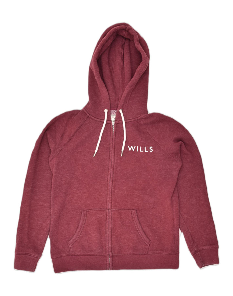 JACK WILLS Womens Zip Hoodie Sweater UK 14 Large  Burgundy Cotton | Vintage Jack Wills | Thrift | Second-Hand Jack Wills | Used Clothing | Messina Hembry 