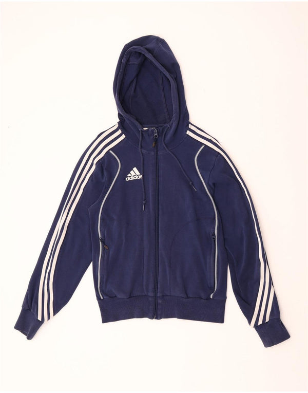 Adidas Womens Zip Hoodie Sweater UK 6 XS Navy Blue Cotton