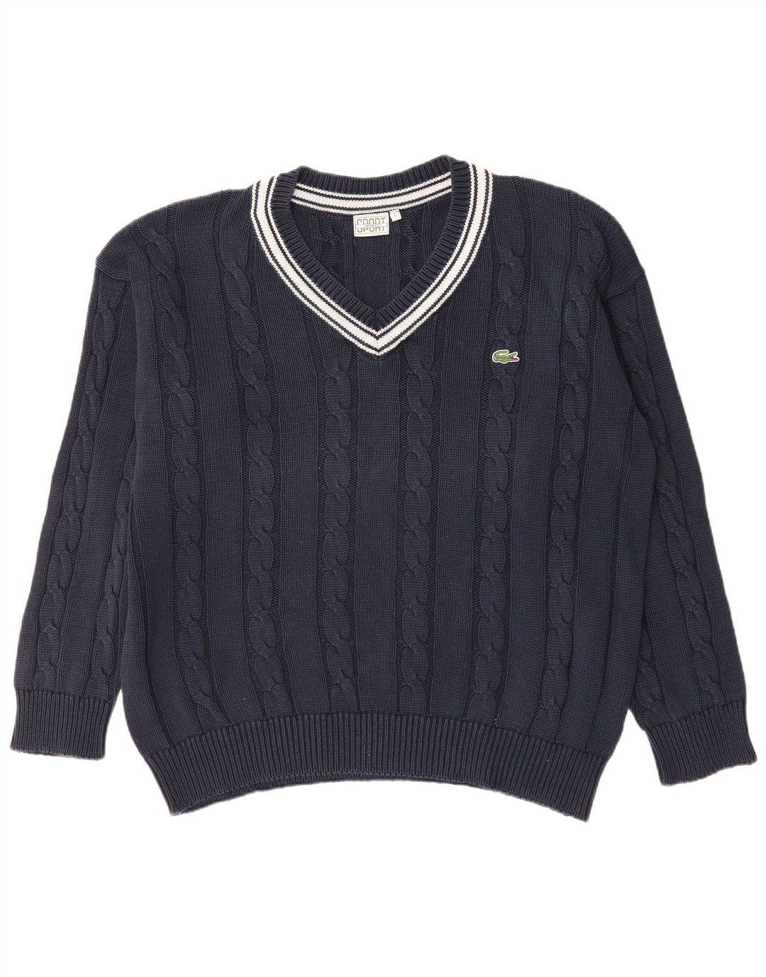 LACOSTE Mens V-Neck Jumper Sweater Size 6 XL Navy Blue Cotton