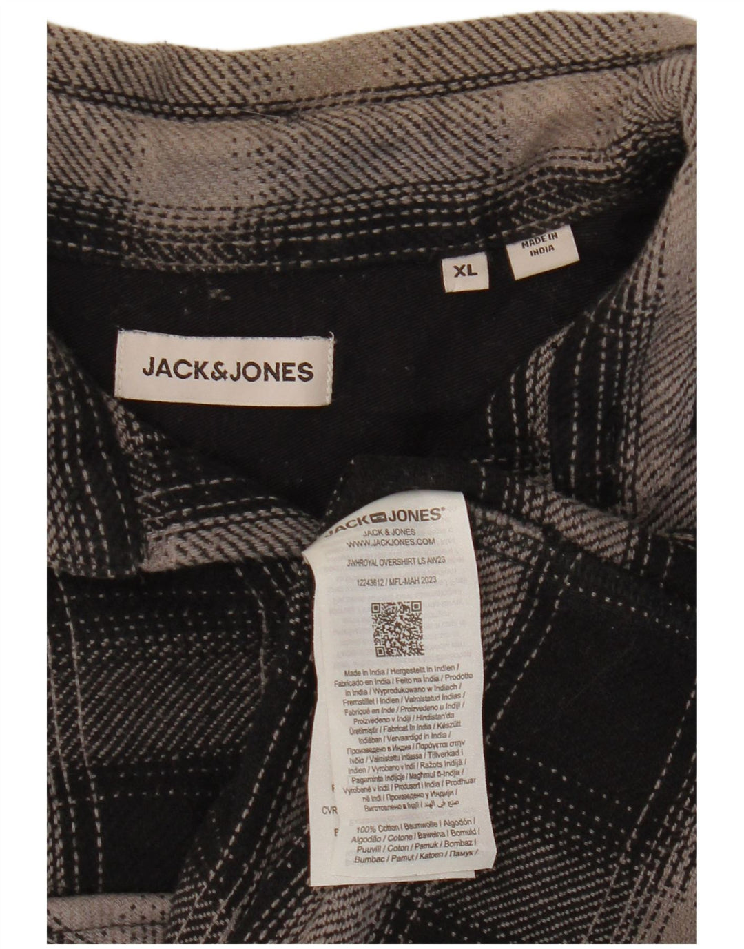 JACK & JONES Mens Flannel Shirt XL Black Check Cotton