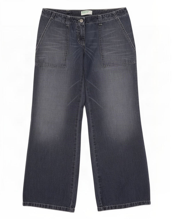 Benetton Womens Wide Leg Jeans IT 44 Medium W30 L34 Navy Blue Cotton