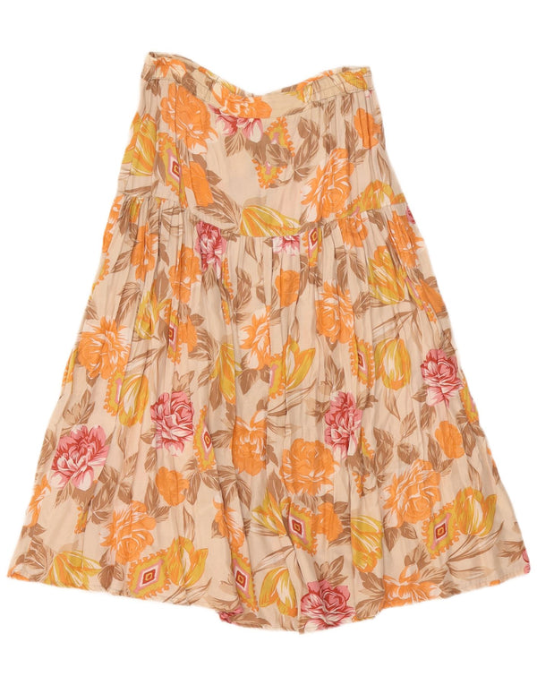 Vintage Womens High Waist A-Line Skirt Large W32 Beige Floral Viscose