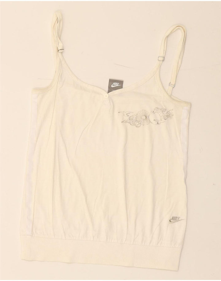 NIKE Womens Crop Graphic Cami Top UK 10/12 Medium Off White
