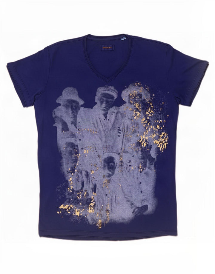 Diesel Mens Graphic T-Shirt Top Large Blue