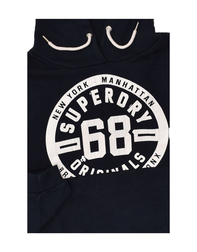 SUPERDRY Womens Graphic Hoodie Jumper UK 16 Large Navy Blue Cotton | Vintage Superdry | Thrift | Second-Hand Superdry | Used Clothing | Messina Hembry 