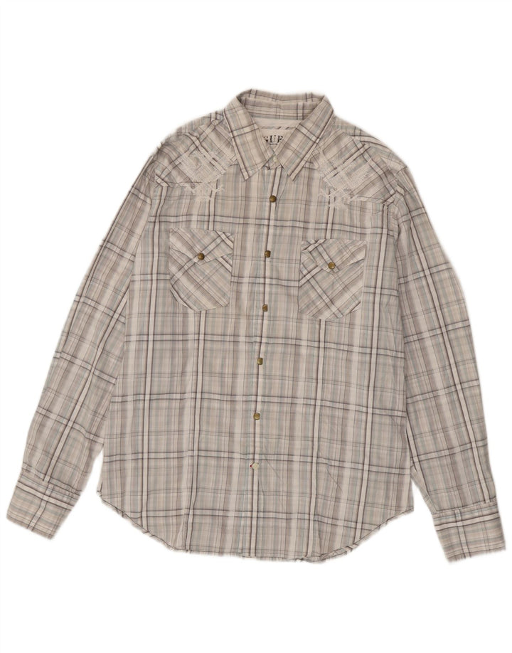 Guess Mens Shirt Large Grey Check Cotton