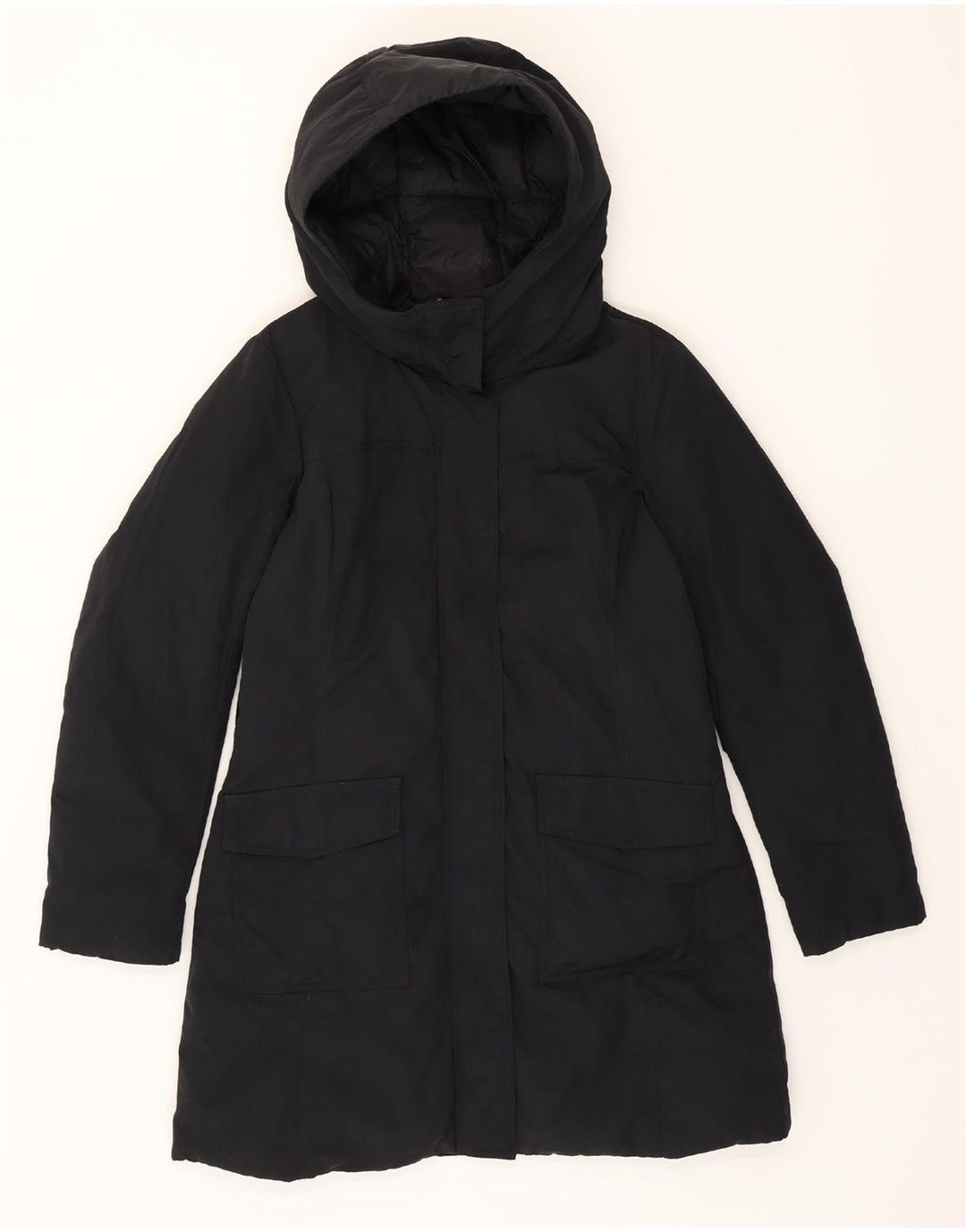 BENETTON Womens Hooded Padded Coat UK 14 Large Black Vintage Benetton and Second-Hand Benetton from Messina Hembry 