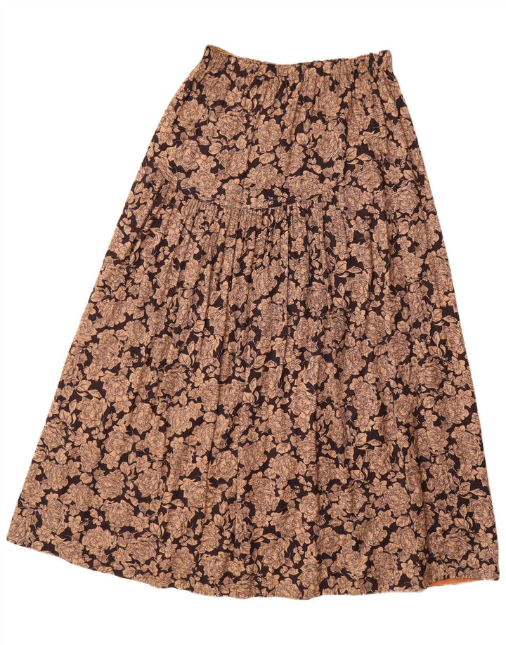 VINTAGE Womens A-Line Skirt Medium W30 Brown Floral Viscose