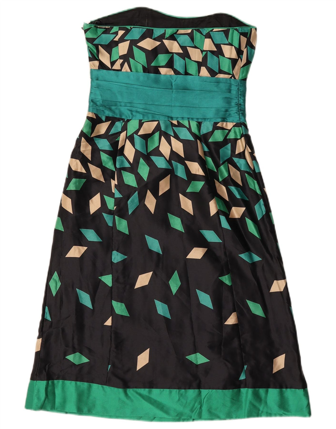 Monsoon Womens Strapless Dress UK 8 Small Black Geometric Silk