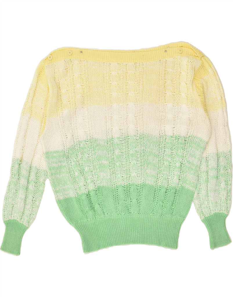 VINTAGE Womens Boat Neck Jumper Sweater UK 12 Medium Green Colourblock | Vintage Vintage | Thrift | Second-Hand Vintage | Used Clothing | Messina Hembry 