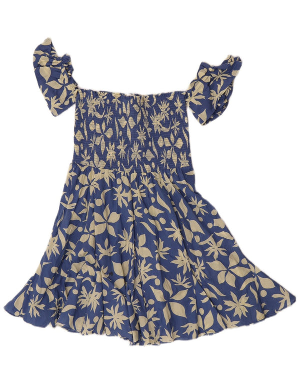 Zara Womens Short Off Shoulder Dress UK 4 XS Blue Floral Cotton