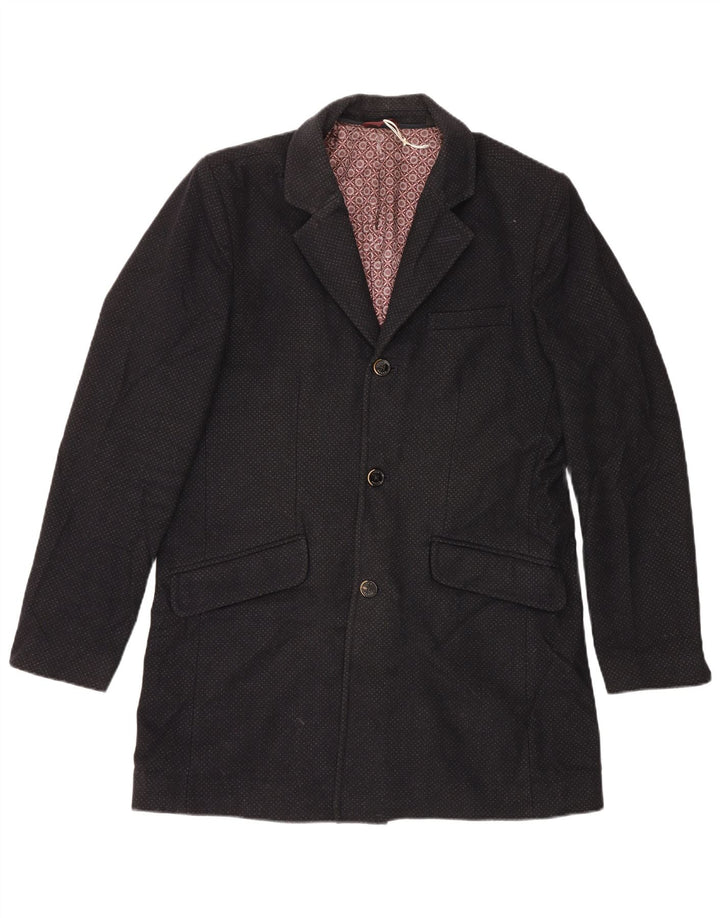 Ted Baker Mens Overcoat Size 5 XL Black Spotted Wool