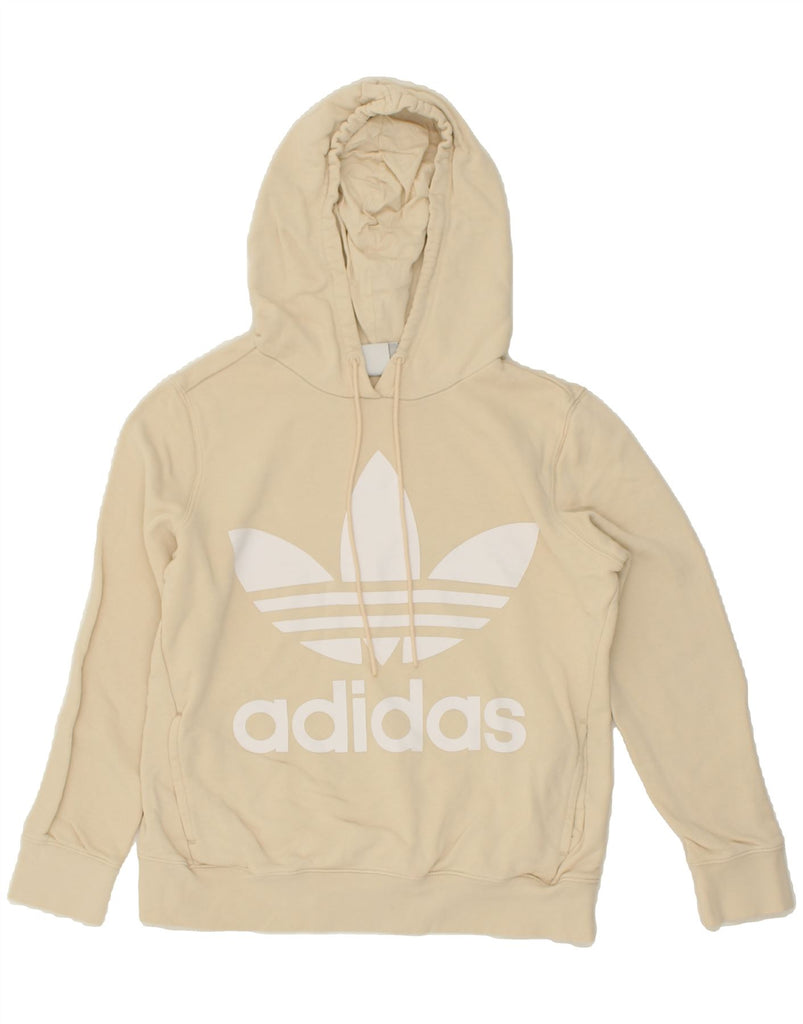 ADIDAS Womens Graphic Hoodie Jumper UK 12 Medium Beige Cotton | Vintage Adidas | Thrift | Second-Hand Adidas | Used Clothing | Messina Hembry 