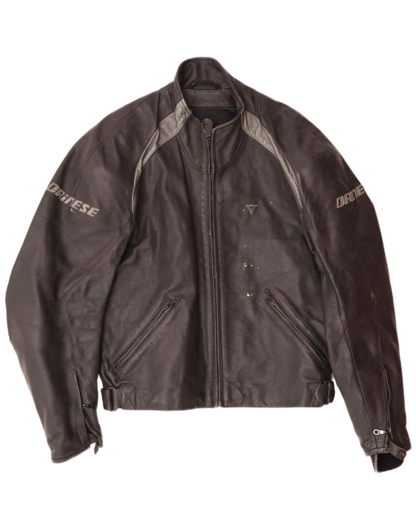 DAINESE Mens Graphic Racer Jacket Size 54 Large Black Colourblock Leather
