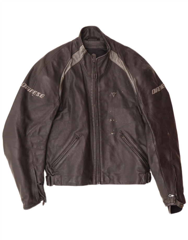 DAINESE Mens Graphic Racer Jacket Size 54 Large Black Colourblock Leather
