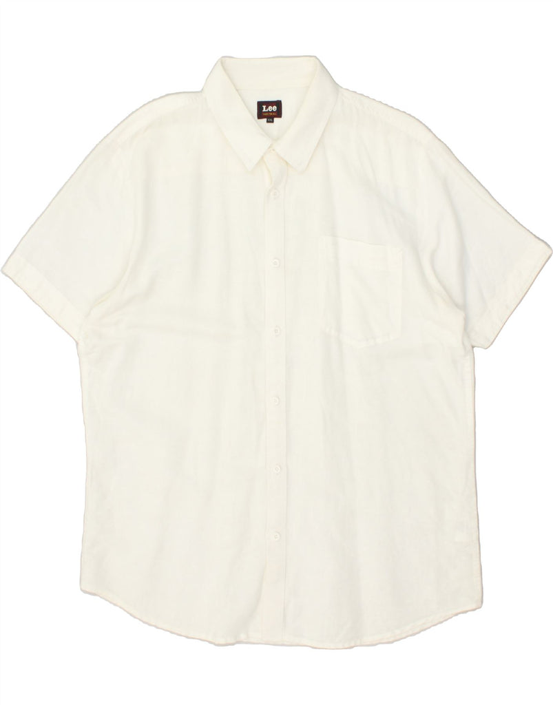 LEE Mens Short Sleeve Shirt 2XL White Linen | Vintage Lee | Thrift | Second-Hand Lee | Used Clothing | Messina Hembry 