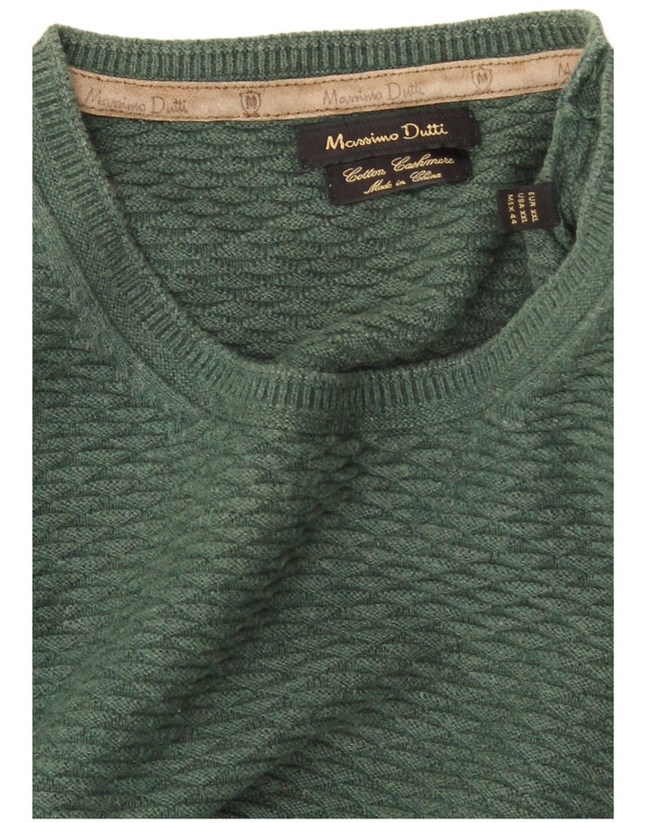 MASSIMO DUTTI Mens Crew Neck Jumper Sweater 2XL Green Cotton