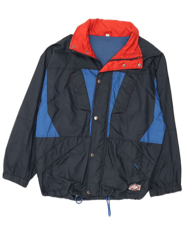 Brugi Mens Hooded Windbreaker Jacket UK 38 Medium Navy Blue Colourblock