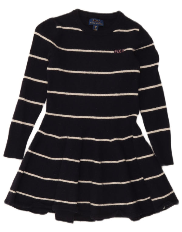 Polo Ralph Lauren Girls Jumper Dress 6-7 Years Small Navy Blue Striped
