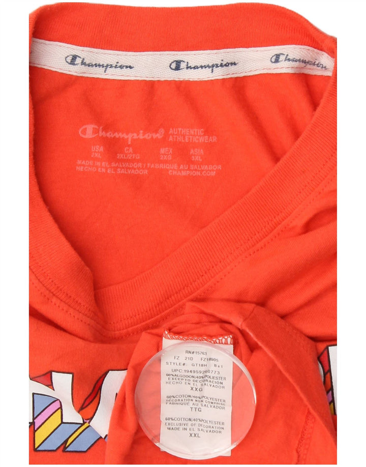 CHAMPION Womens Graphic T-Shirt Top UK 20 2XL Orange Cotton