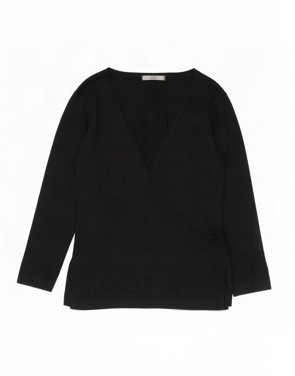 Marks & Spencer Womens 3/4 Sleeve Wrap Cardigan Sweater UK 10 Small Black