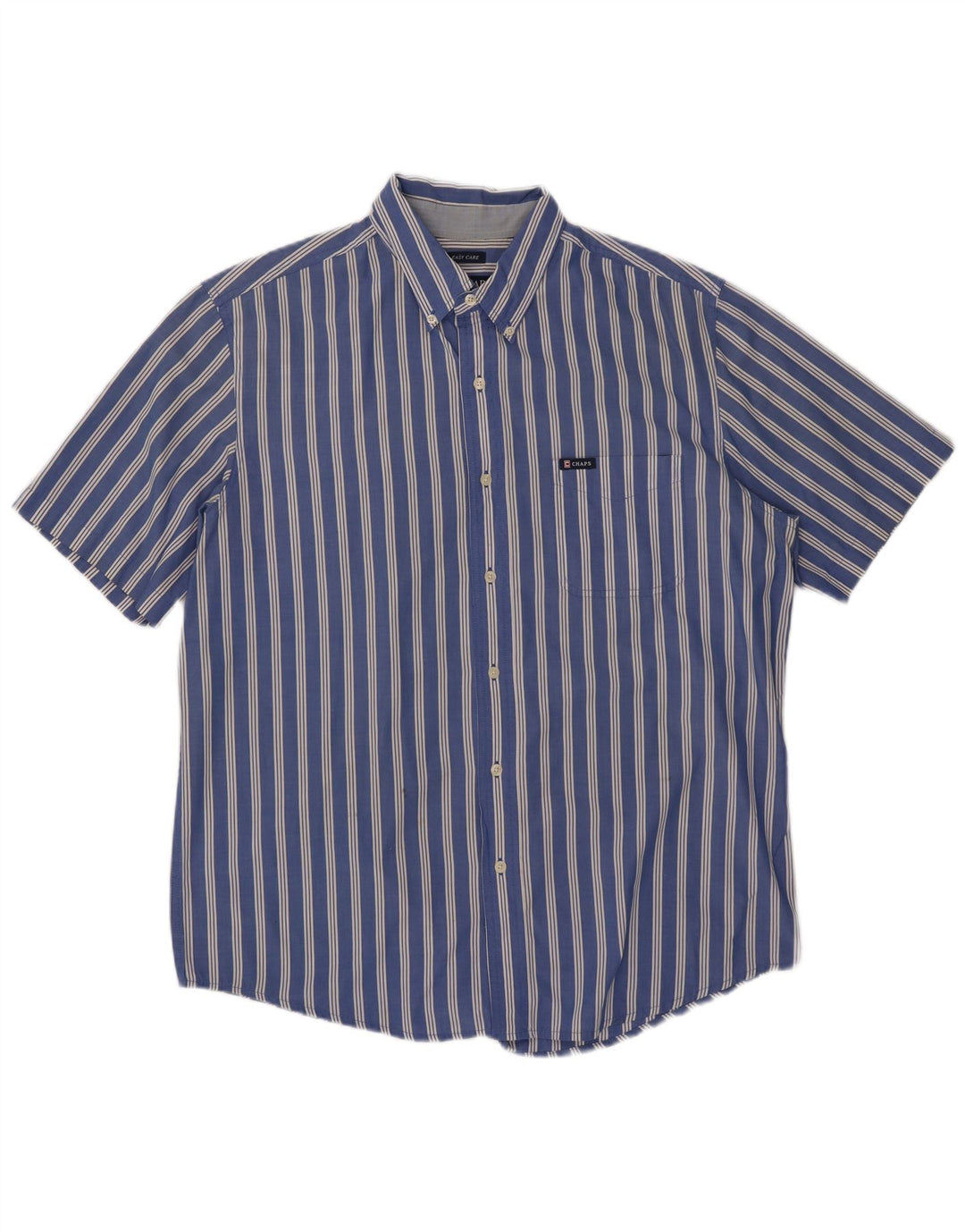 Chaps Mens Short Sleeve Shirt Large Blue Striped