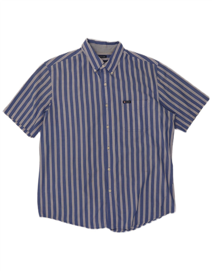Chaps Mens Short Sleeve Shirt Large Blue Striped